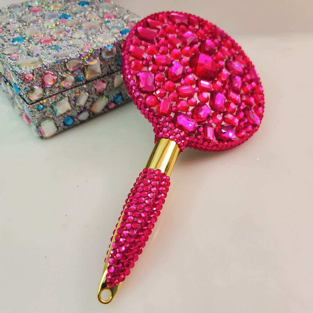 Wholesale high-definition handle diamond-studded daily use portable vanity mirror