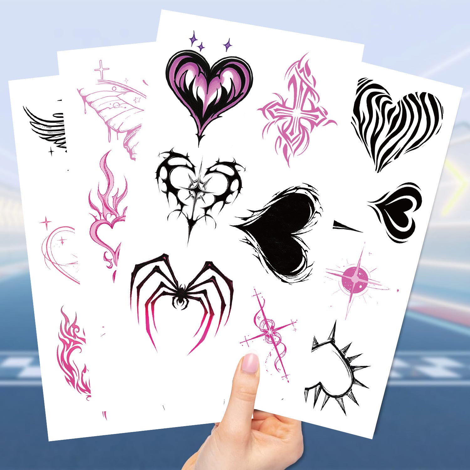 Wholesale Cartoon 10pcs/pack Y2K pink black love tattoo stickers waterproof holiday party children disposable tattoo stickers