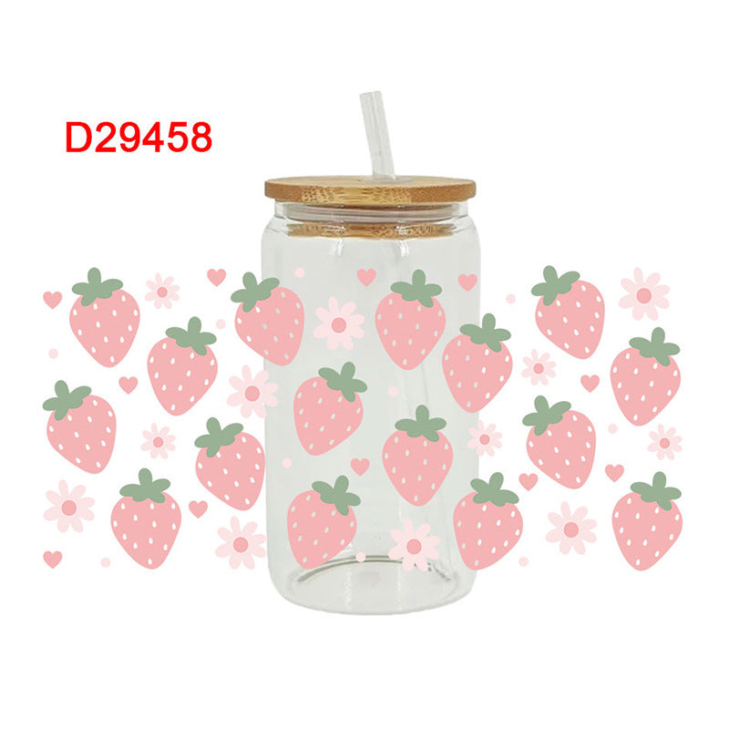 Wholesale Pink Strawberry Bow 16oz Cup UV DTF Wrap
