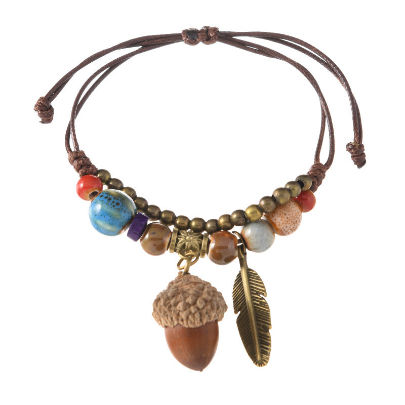 Wholesale Weaving ceramic plant acorn fruit bracelet