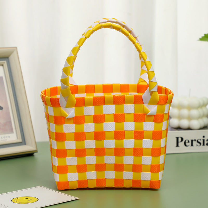 Wholesale Children's flower cute summer beach colorful literary hand-woven handbag