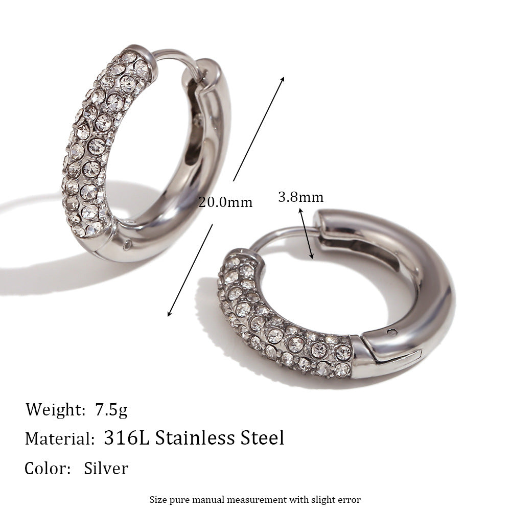Wholesale Gold micro-inlaid geometric hollow crescent Stainless Steel Earrings
