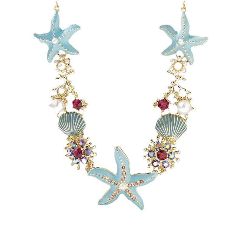 Wholesale Blue 3D Starfish Shell Clavicle Necklace
