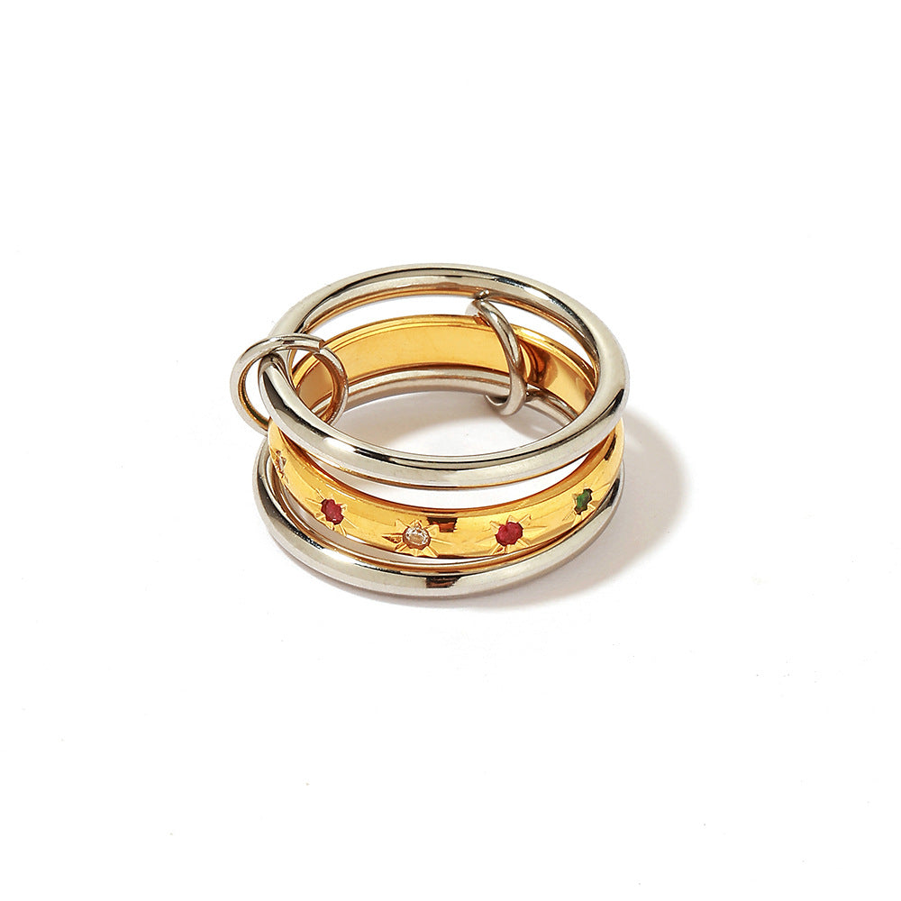 Wholesale Stainless steel ring stacked with diamonds