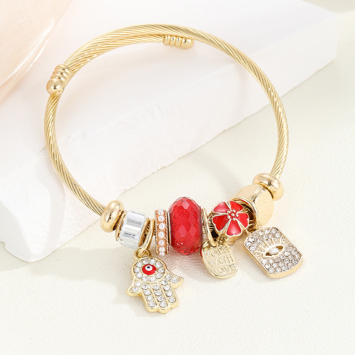 Wholesale Diamond inlaid heart-shaped palm adjustable Dingdang  Stainless Steel Bracelets