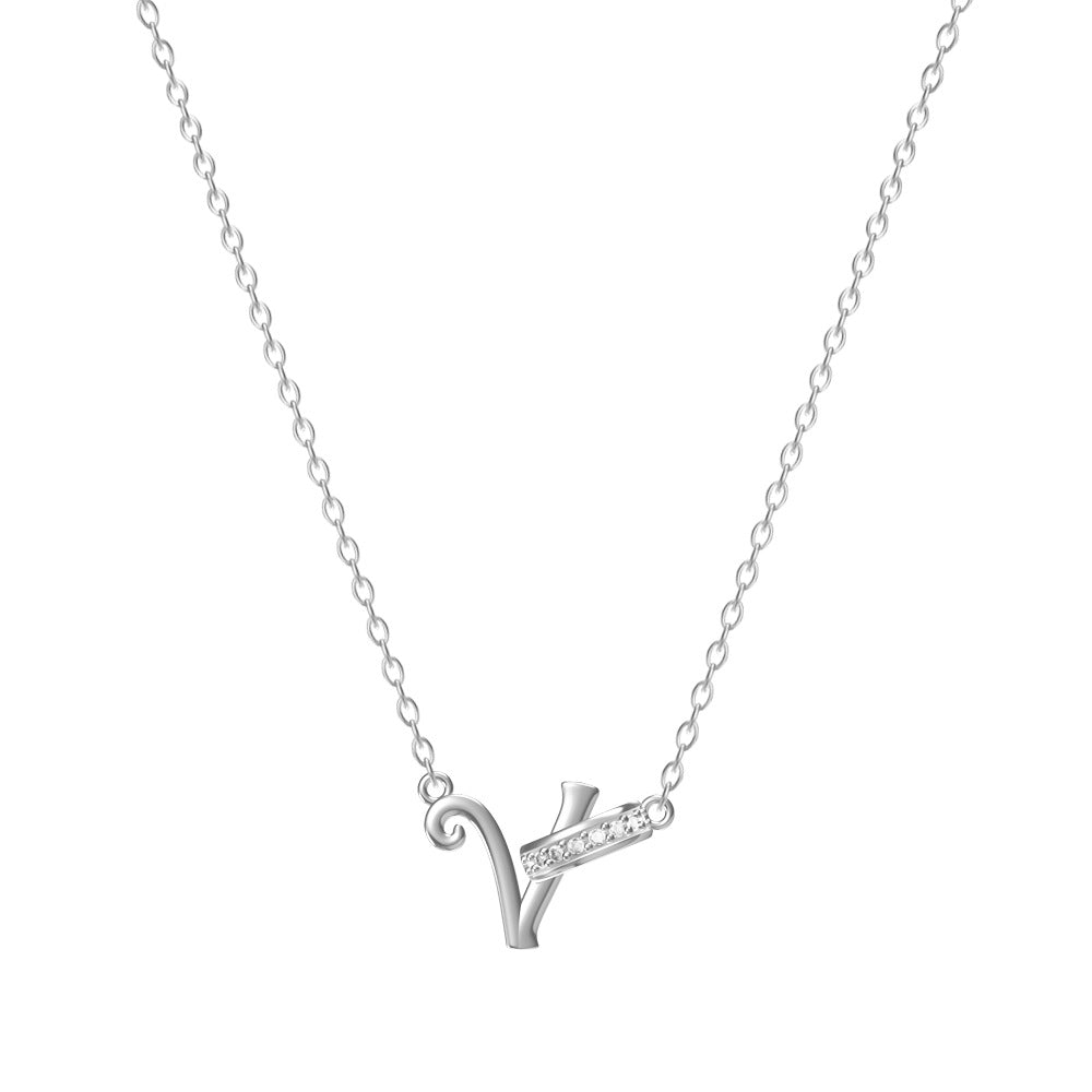 Wholesale 26 letter titanium steel necklace with diamonds