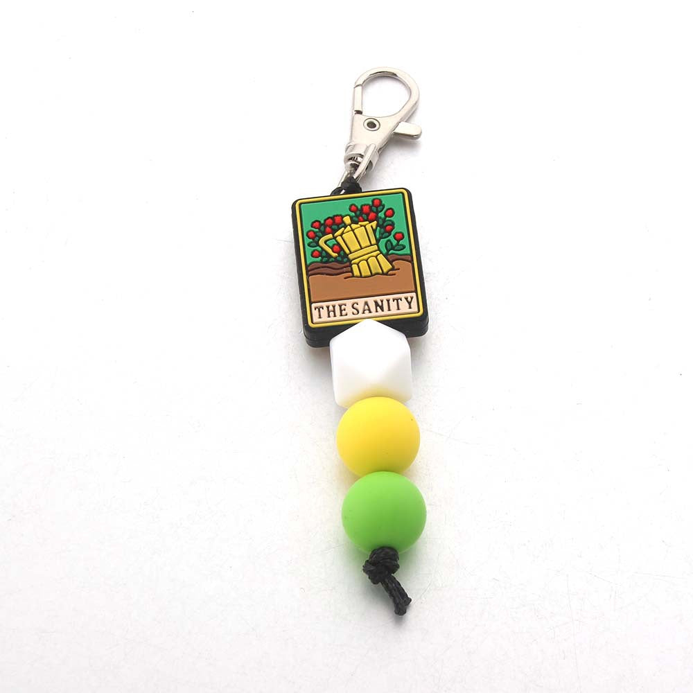 Wholesale Silicone Cartoon Coffee Print Beaded Bracelet Keychain