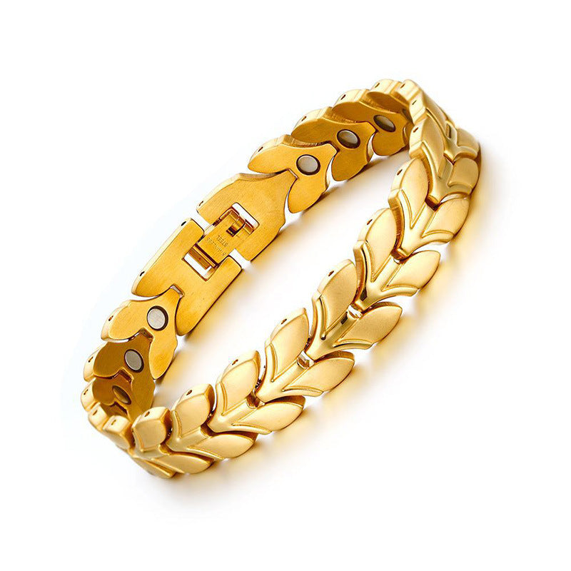 Wholesale Titanium Steel Geometric Detachable Stainless Steel Magnet Gold Plated Bracelet
