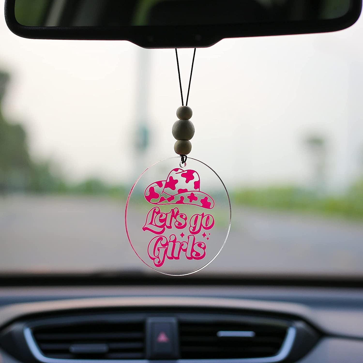 Wholesale Pink Heart Rearview Mirror Beaded Acrylic Car Accessories