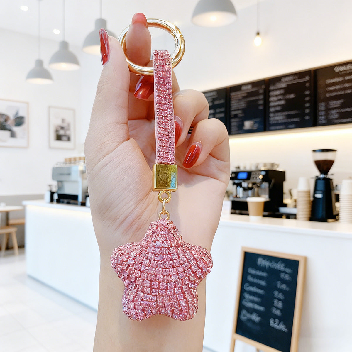 Wholesale Full Diamond Star Shining Water Diamond Pentagram Keychain