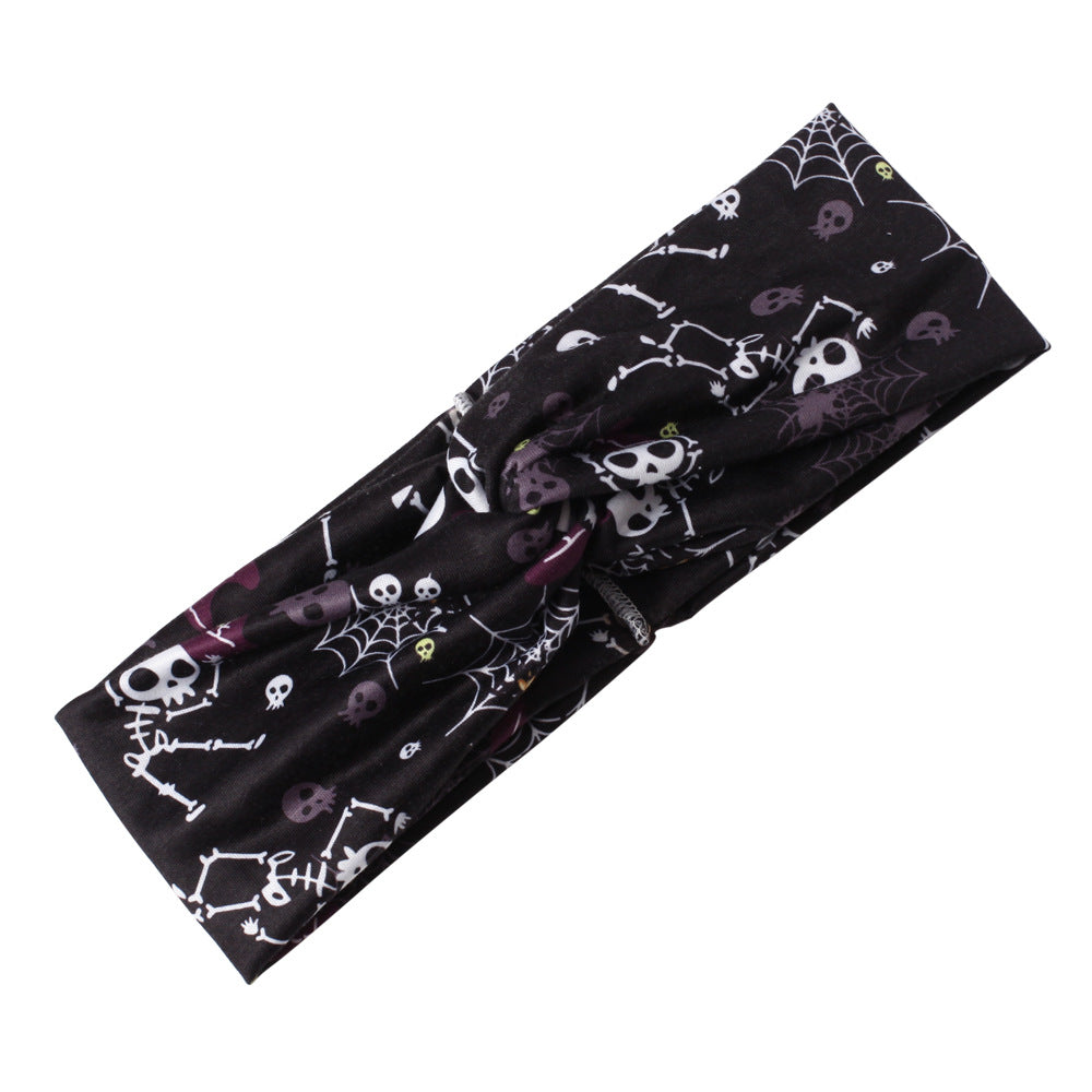 Wholesale Halloween Double Layer Cross Knot Pumpkin Skull Ghost Spider Bat Headband