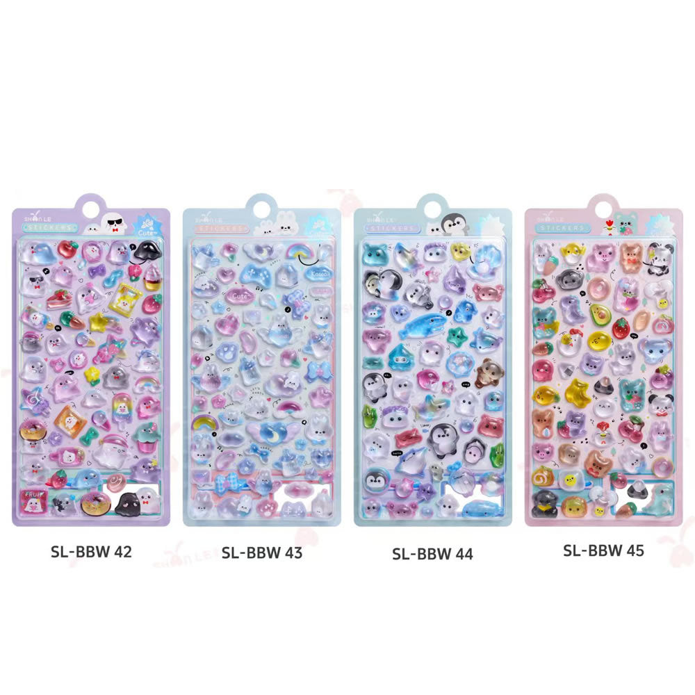 Wholesale Rainbow clouds diverse cartoon animals 3D stickers