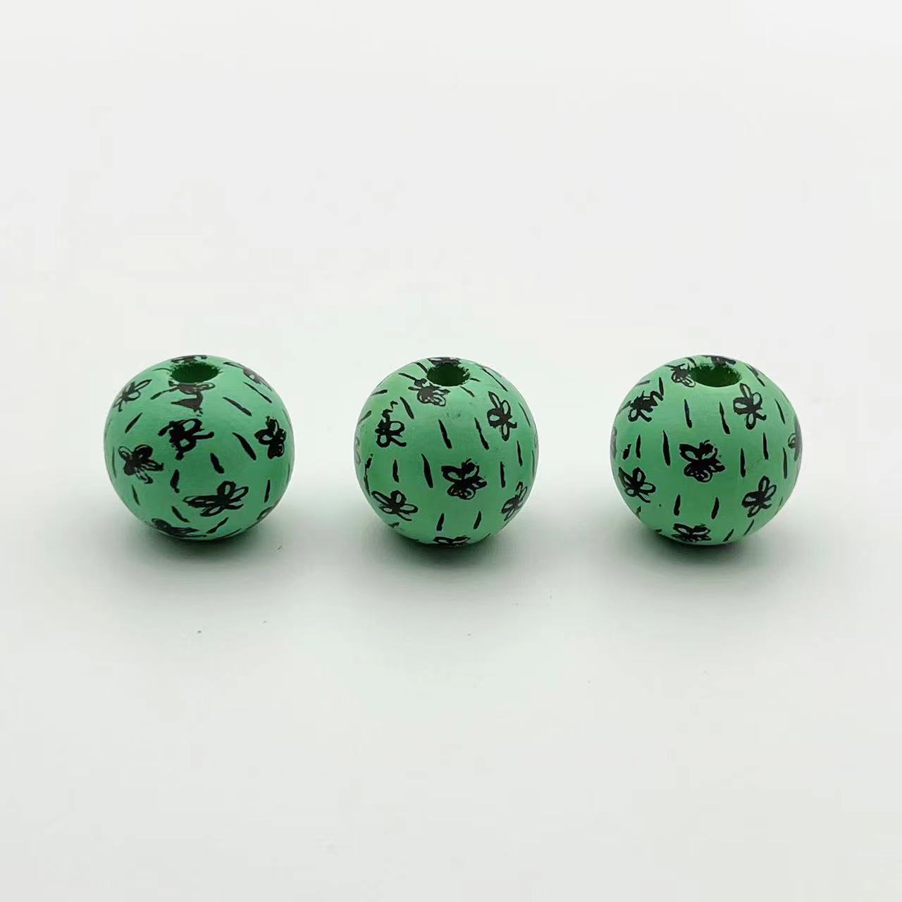 Wholesale 10pcs Flower Printed Wooden Beads