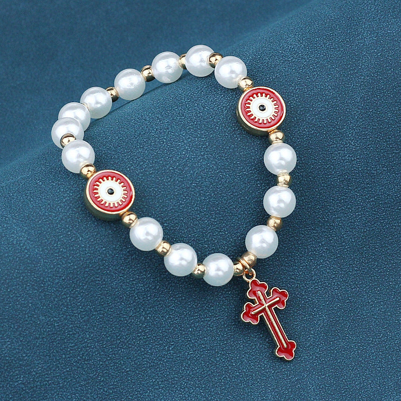 Wholesale Evil Eye Imitation Pearl Women's Prayer Bead Bracelet