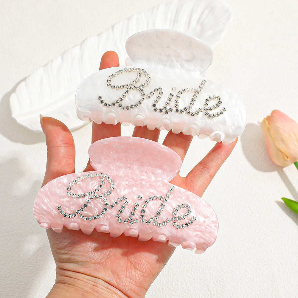 Wholesale Acrylic Hair Claw Clip With Rhinestone BRIDE Letter Women S Wedding Party Hair Accessory For Boutique Resale