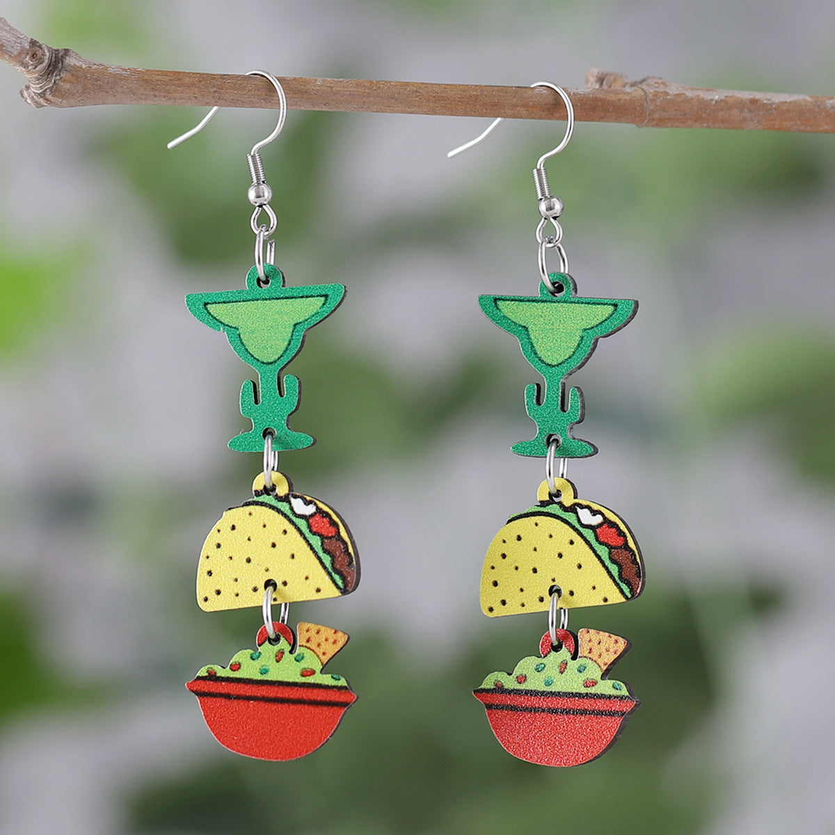 Wholesale Colorful tortilla straw hat colorful jar double-sided  Wood Earrings