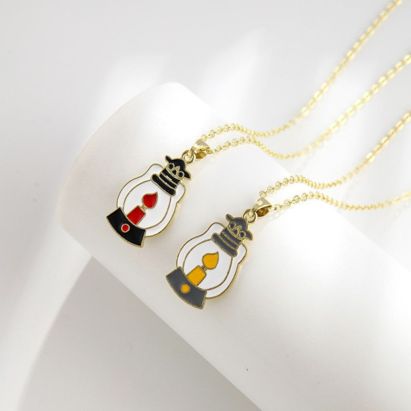 Wholesale New Halloween Cartoon Kids Alloy Drip Oil Spooky Pumpkin Necklace Set