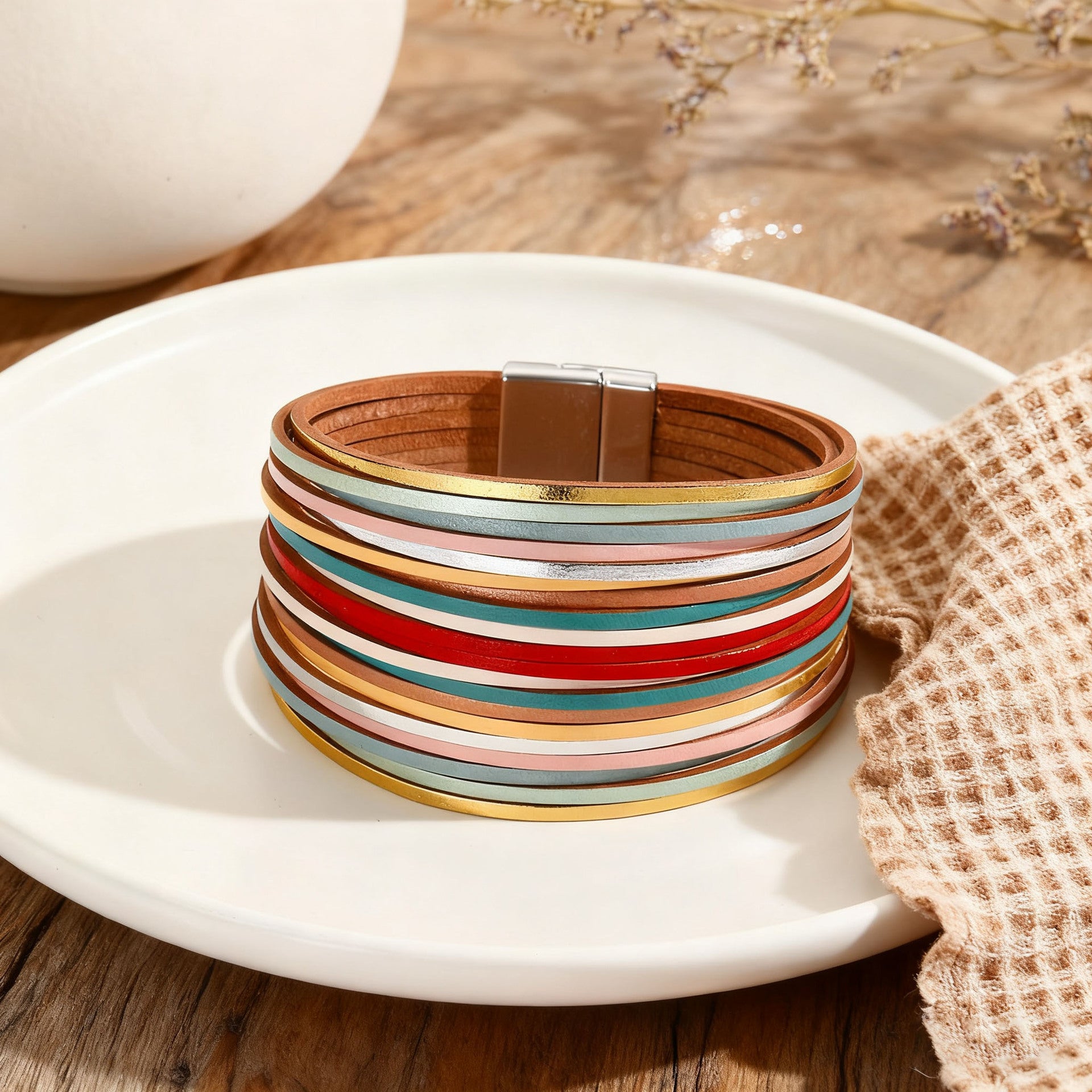 Wholesale Color-blocked embossed  Layered Bracelet Set