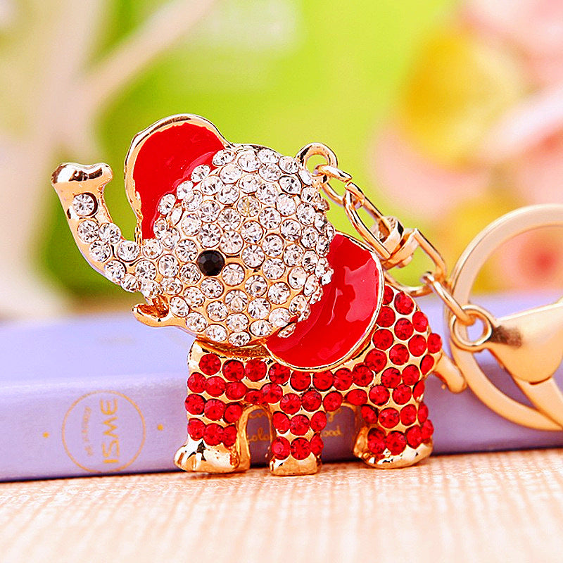 Wholesale Crystal studded diamond elephant cute metal keychain