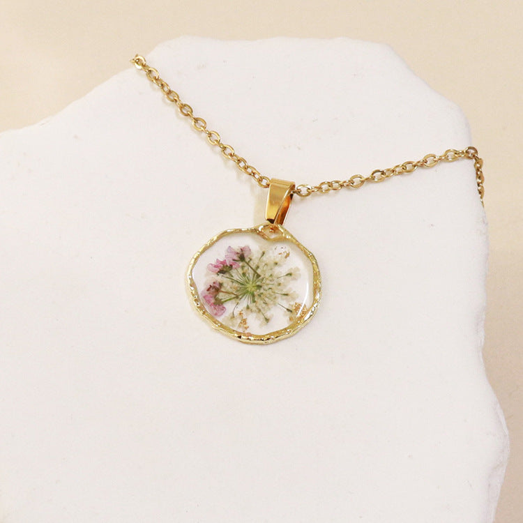 Wholesale 6pcs Creative Colorful Real Flower Handmade Dripping Glue Necklace