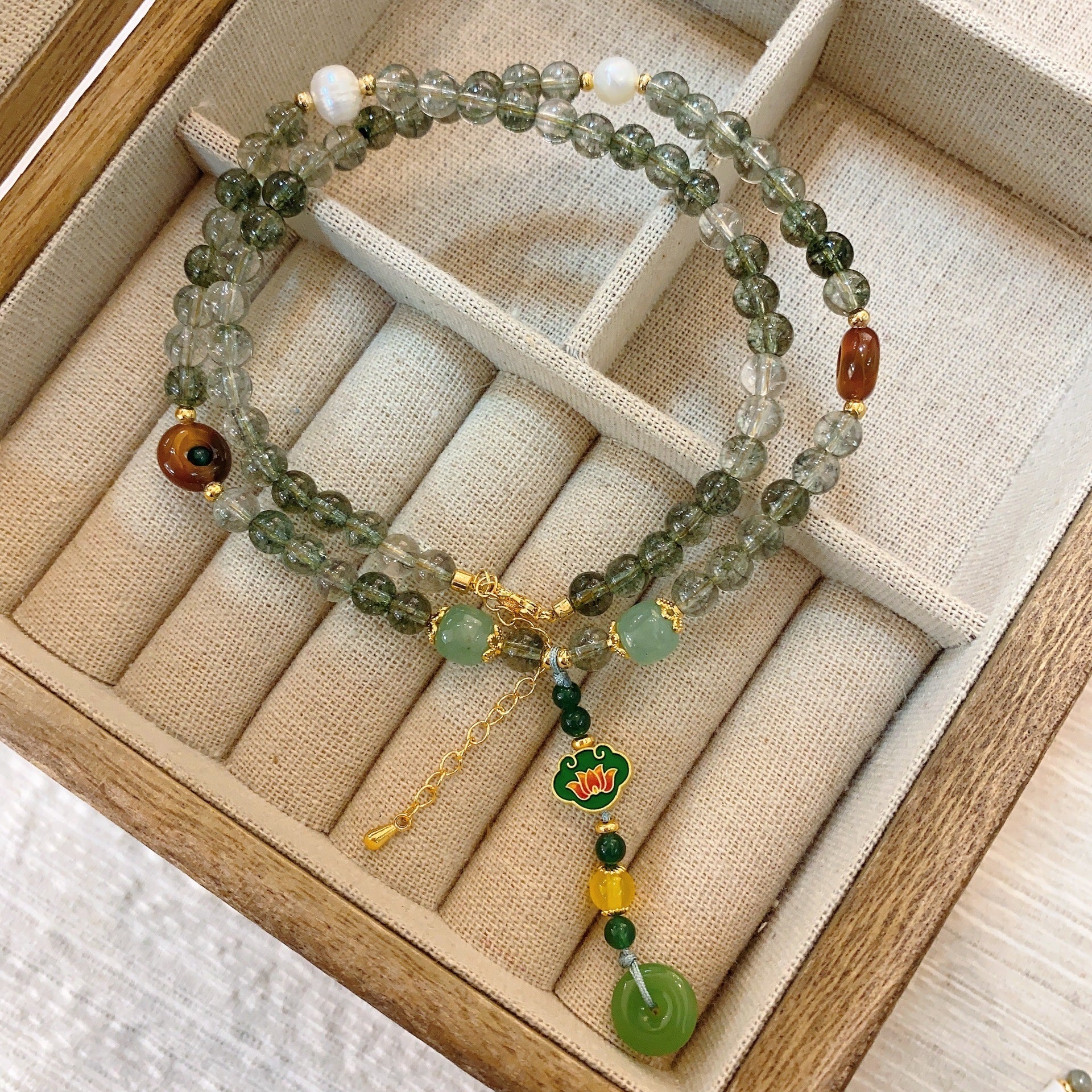 Wholesale Natural Stone Freshwater Pearl Colored Glass Beaded Necklace