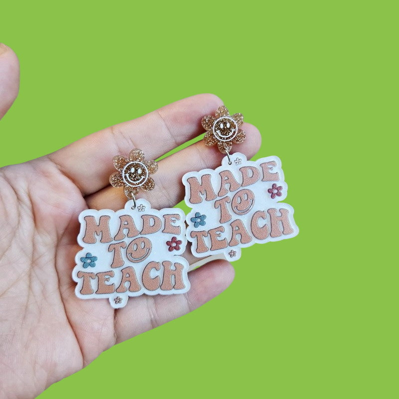 Wholesale 10PCS  Letters Beginning of School Season Graduation Season Flower Teacher Acrylic Earrings