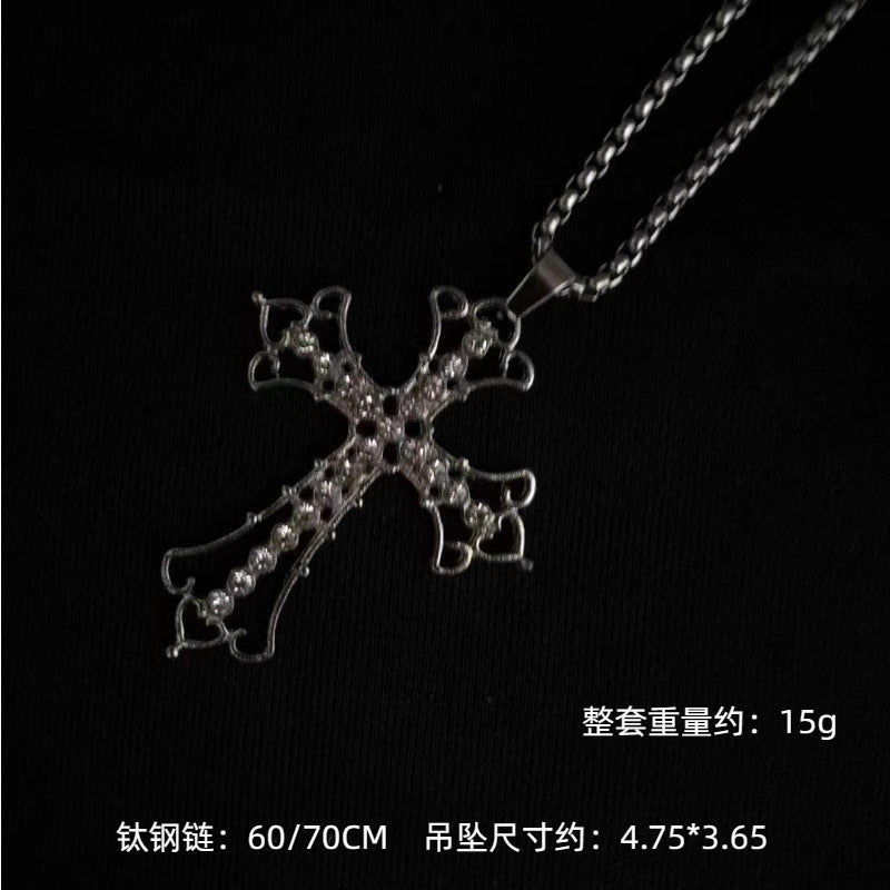 Wholesale Cross Diamond Hollow Sweater Necklace
