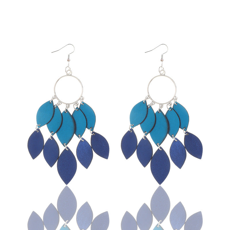 Wholesale Bohemian Style Feathers Shaped Small Leaves PU Leather Earrings
