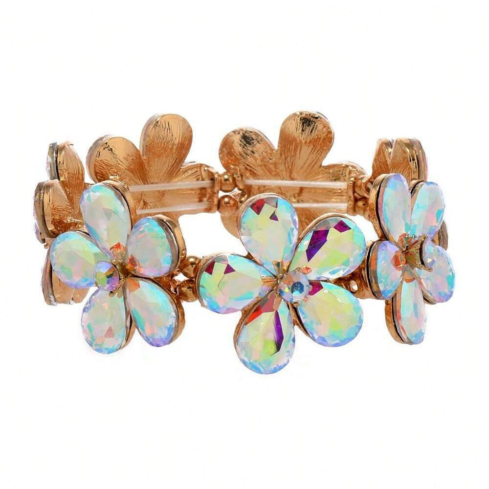 Wholesale Flower Elastic Bracelet For Women European American Style Golden White Alloy Party Gift Everyday Wear