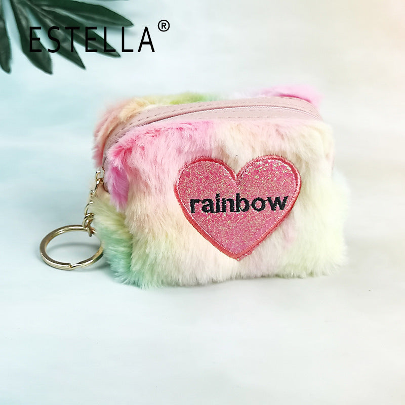 Wholesale Embroidered Heart Semicircle Mini Small Bag Polyester Wallet Keychains