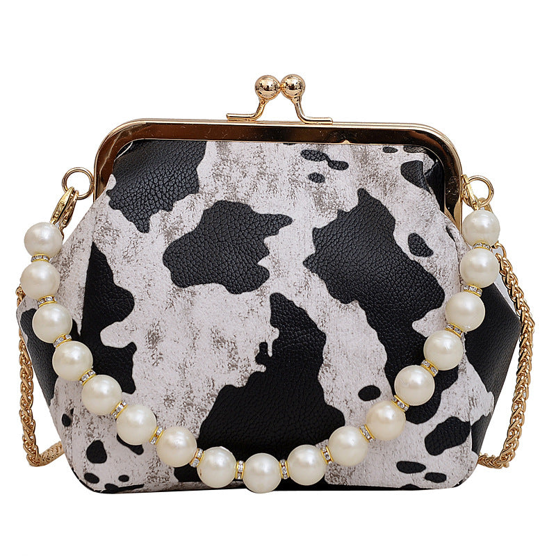 Wholesale Beaded Handheld Shell Bag Leopard Print PU Crossbody Bag