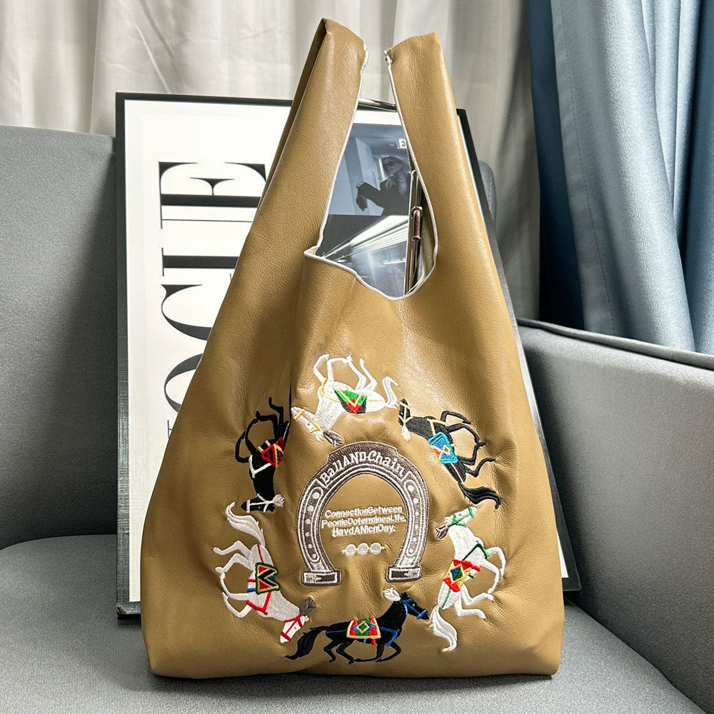 Wholesale Winter Leather Embroidered Shopping Bag Shoulder Bag