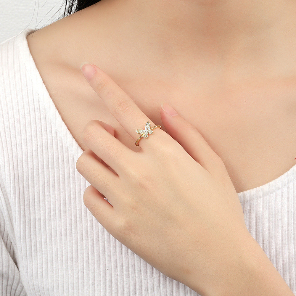 Wholesale Gold Butterfly Ring Gold Plated Zircon Open Ring