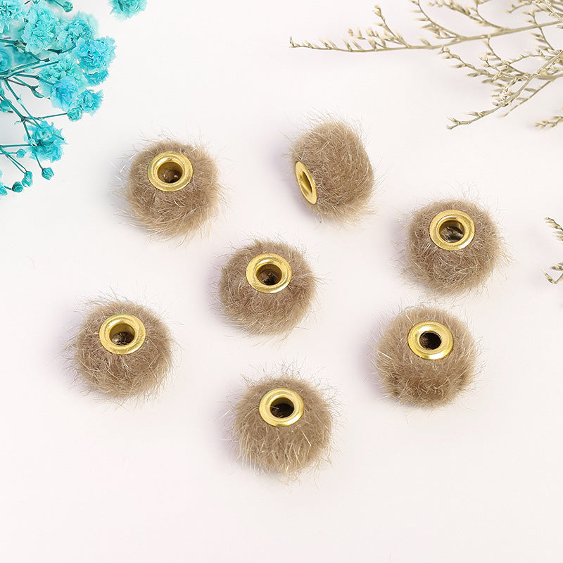 Wholesale 50PCS Colored Fuzzy Balls Metal Straight Hole Loose Beads
