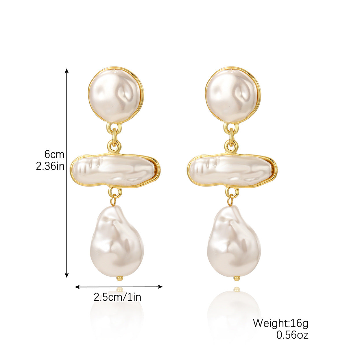Wholesale Baroque-style long earrings with irregular pearls