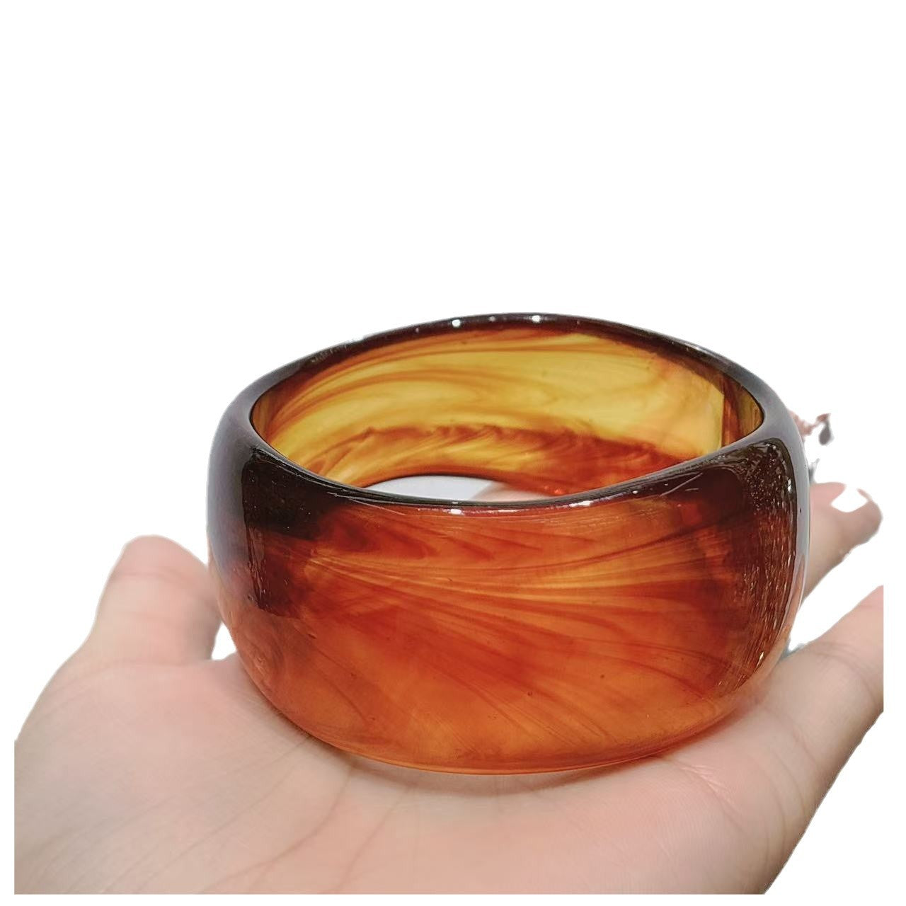 Wholesale Resin oval wide version geometric arc resin smudged coffee color bracelet spring and summer bracelet