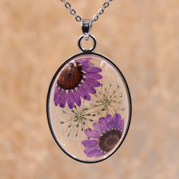Wholesale 6pcs Creative Handmade Natural Dried Flower Pendant Necklace