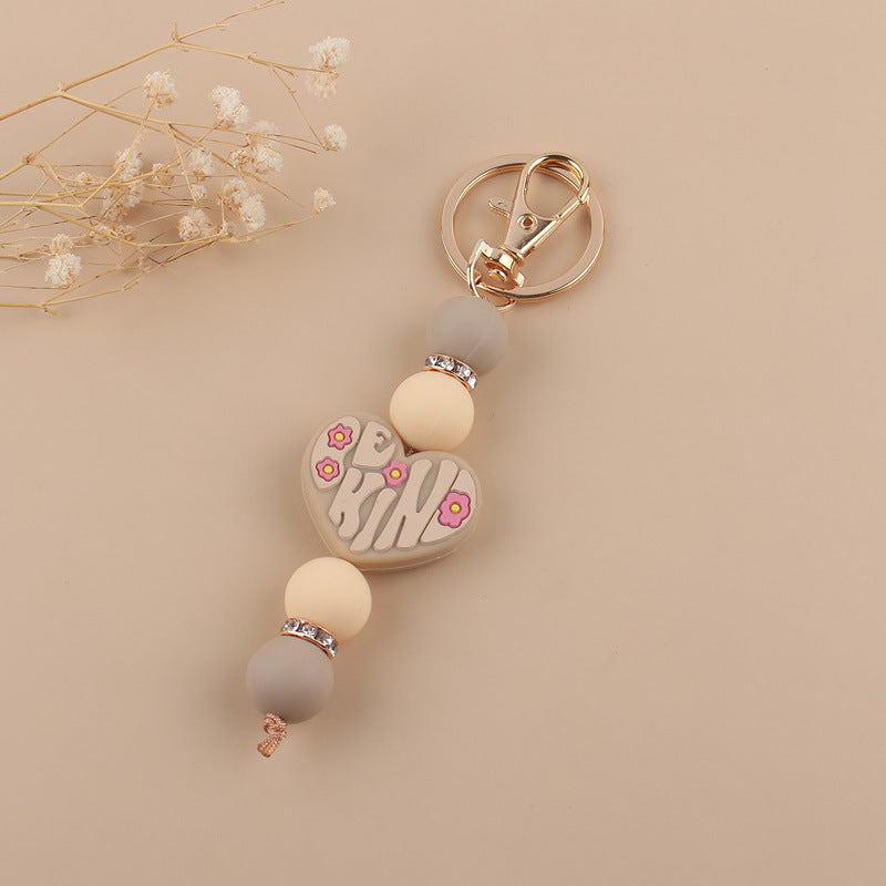 Wholesale Cartoon Silicone Heart-shaped Handmade Beaded Keychains