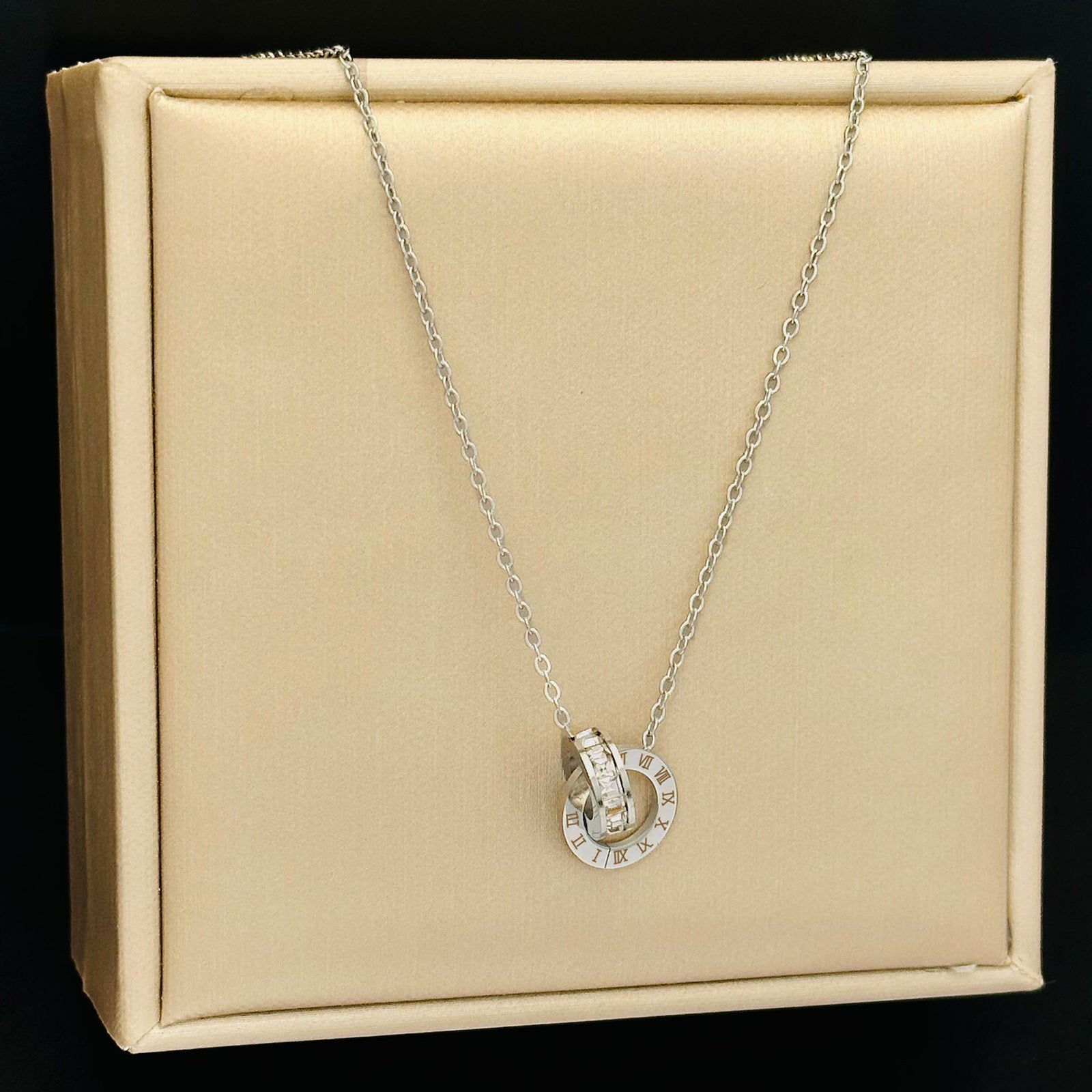 Wholesale Titanium Steel Geometry Roman Numerals and Diamond Necklace