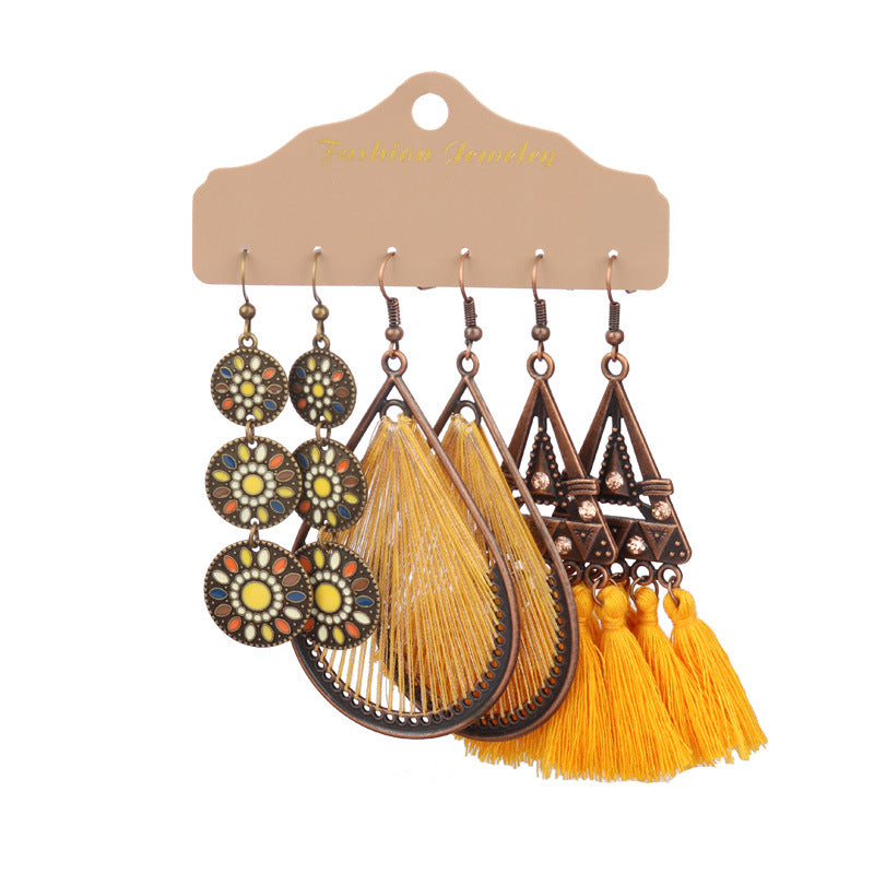 Wholesale Vintage Long Tassel Hand Wound Bohemian Flower Earrings