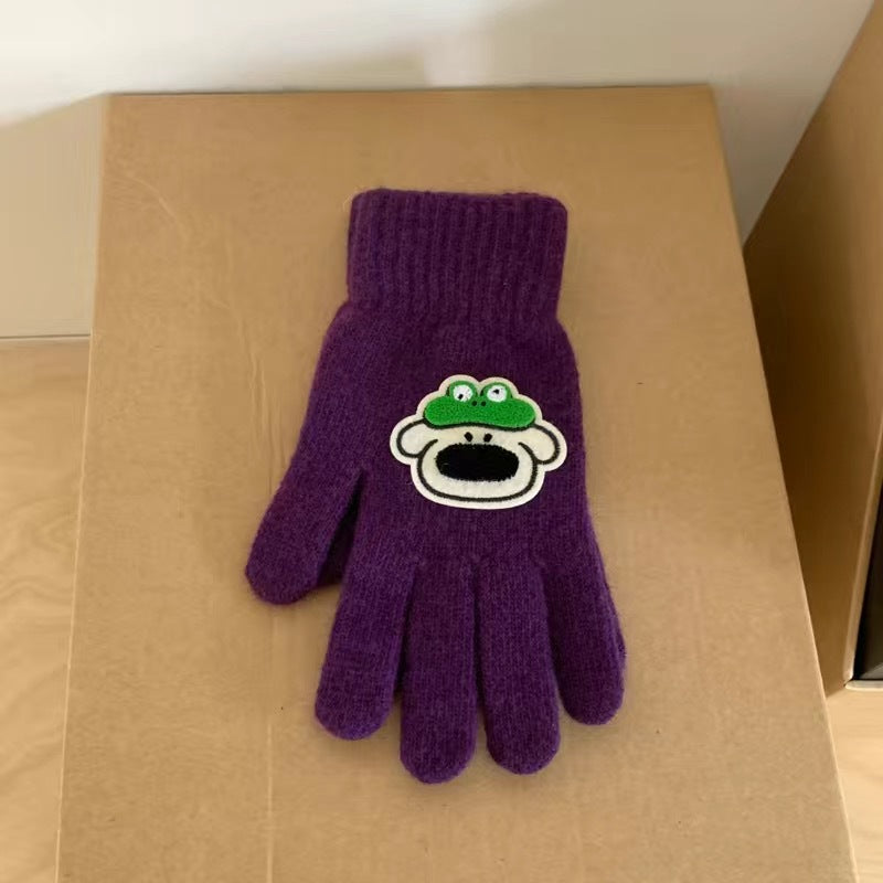 Wholesale Winter Cartoon Cute Five-finger Woolen Warm Cycling Knitted Gloves
