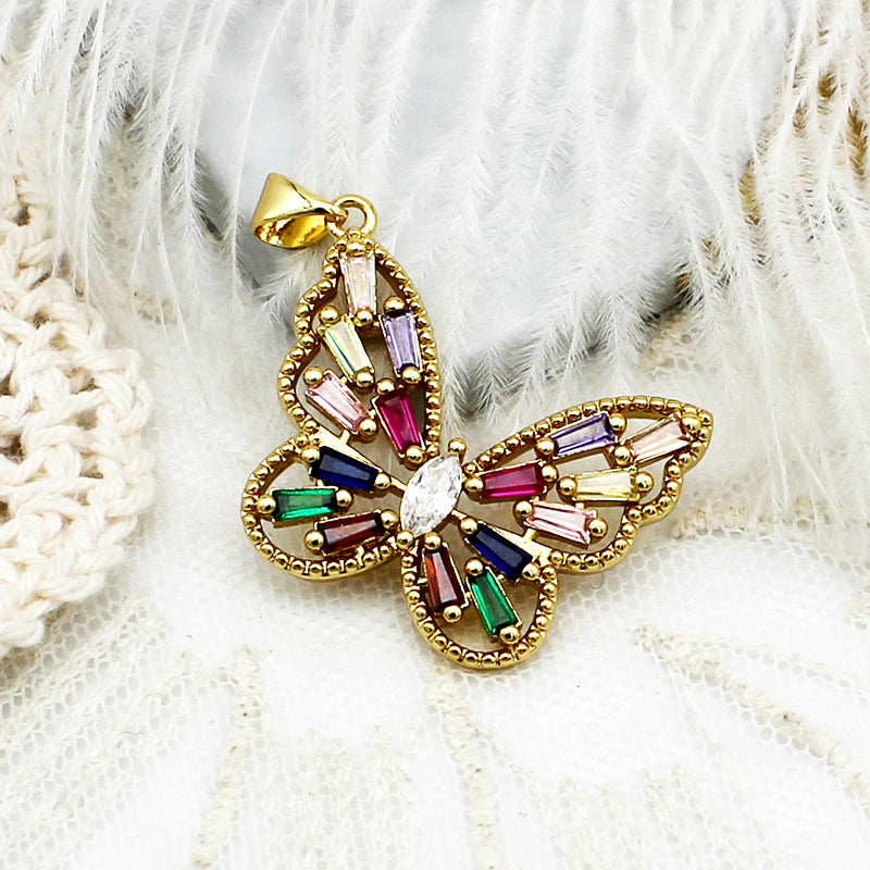 Wholesale Copper Micro Inlaid Color Zirconium Butterfly DIY Jewelry Accessories