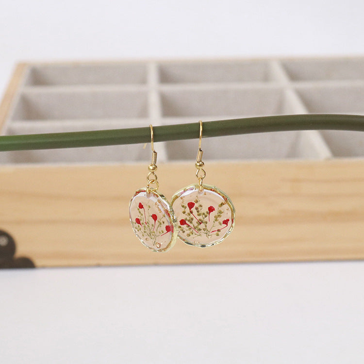 Wholesale new 6pcs/pack resin dried flower irregular round gold earrings creative real flower fashion earrings