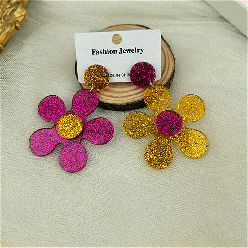 Wholesale Fashion Contrasting Color Five-petal Flower Acrylic Earrings