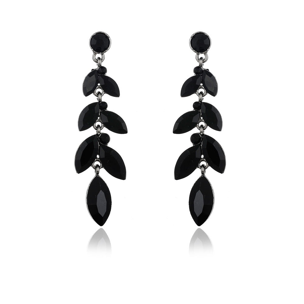 Wholesale Crystal Willow Leaf Shape Zinc Alloy Earrings