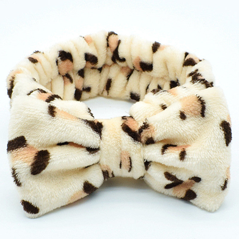Wholesale Leopard Bow Coral Fleece Headband