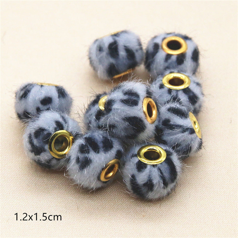 Wholesale 10PCS Straight Hole Leopard Print Cloth Fur Ball Beads Loose Beads Fabric Separator Beads