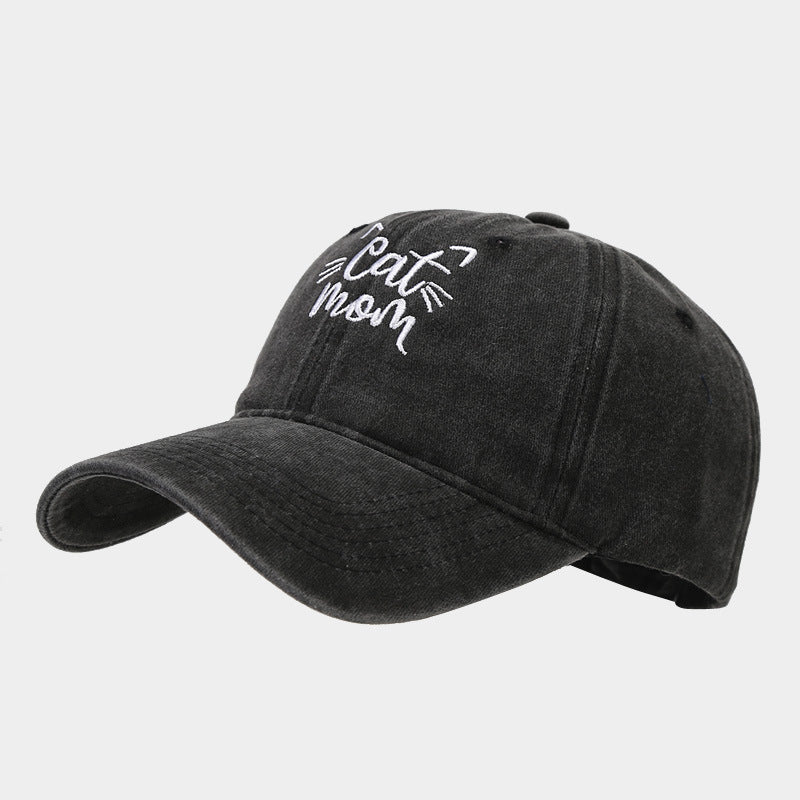 Wholesale Letters CAT MOM Embroidered Washed Baseball Cap
