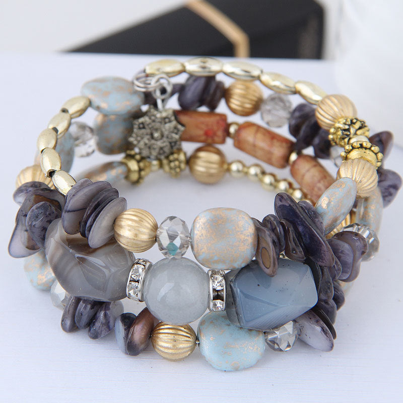 Wholesale Bohemian style vintage crystal stone turquoise agate beaded bracelet