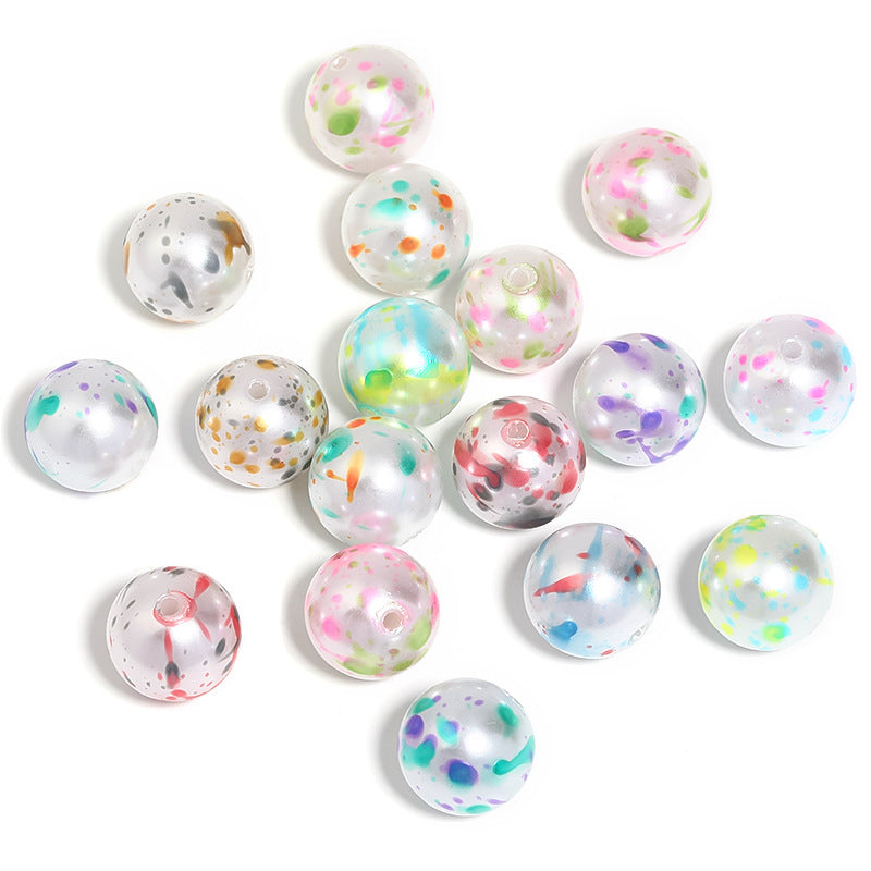 Wholesale 16mm 100pcs Color Splashed Ink Straight Hole High-gloss Imitation Pearl Loose Beads DIY Jewelry Accessories
